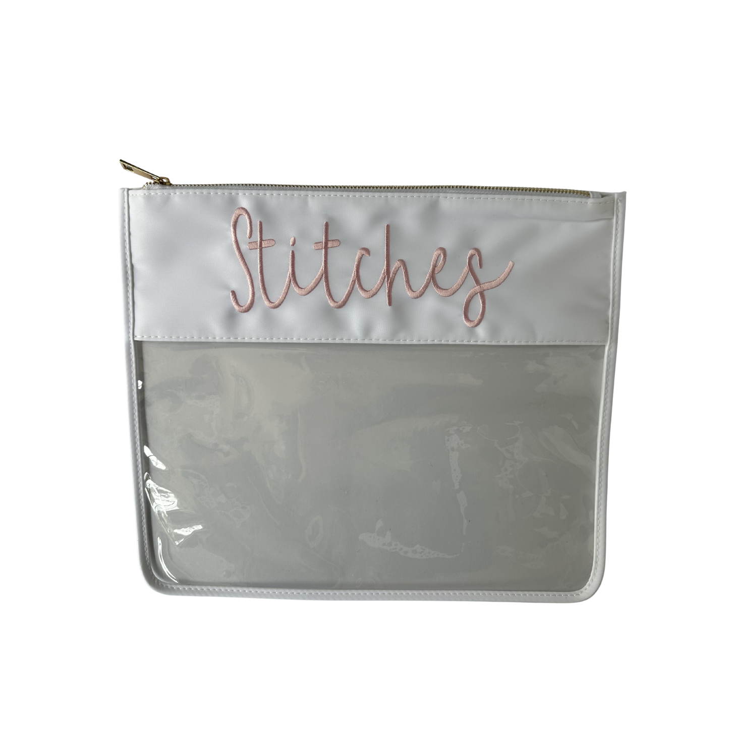 Large White & Pink “Stitches” Needlepoint Project Bag
