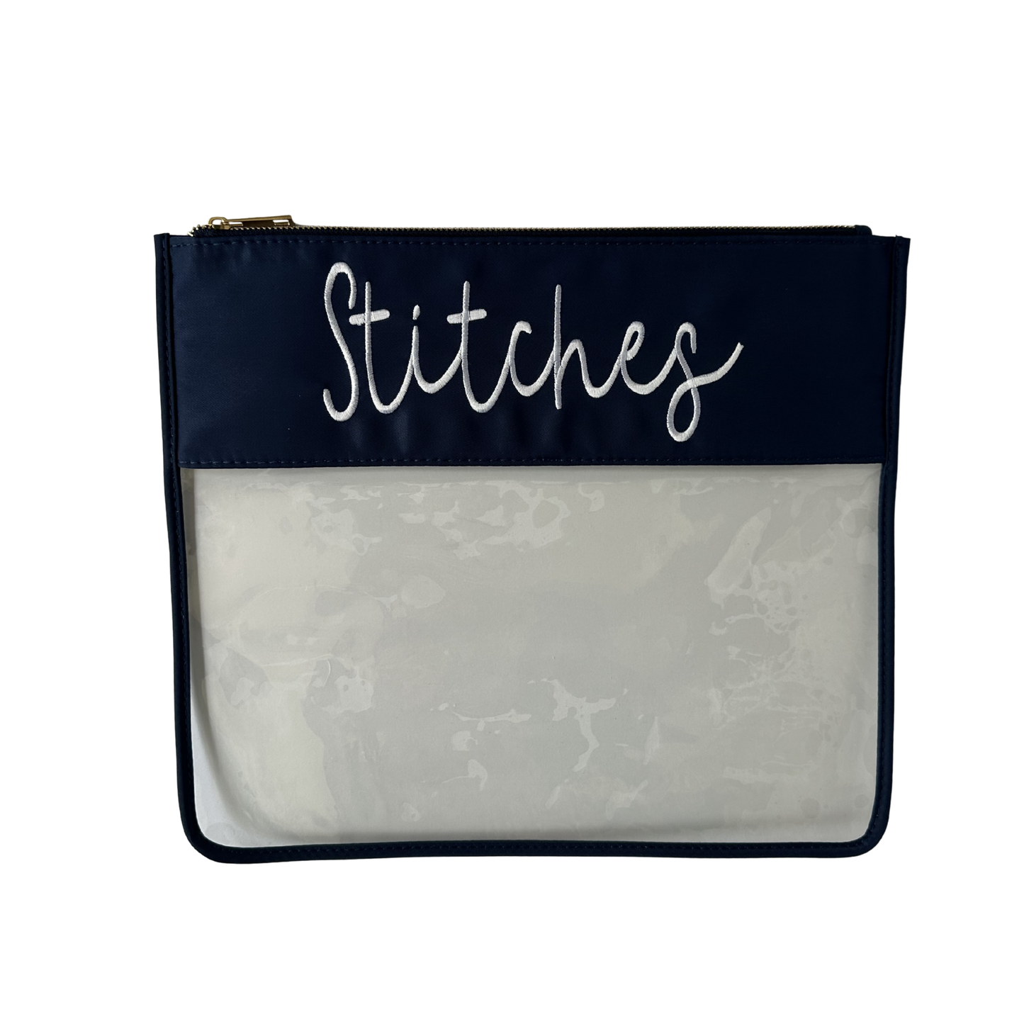 Large Navy “Stitches” Needlepoint Project Bag
